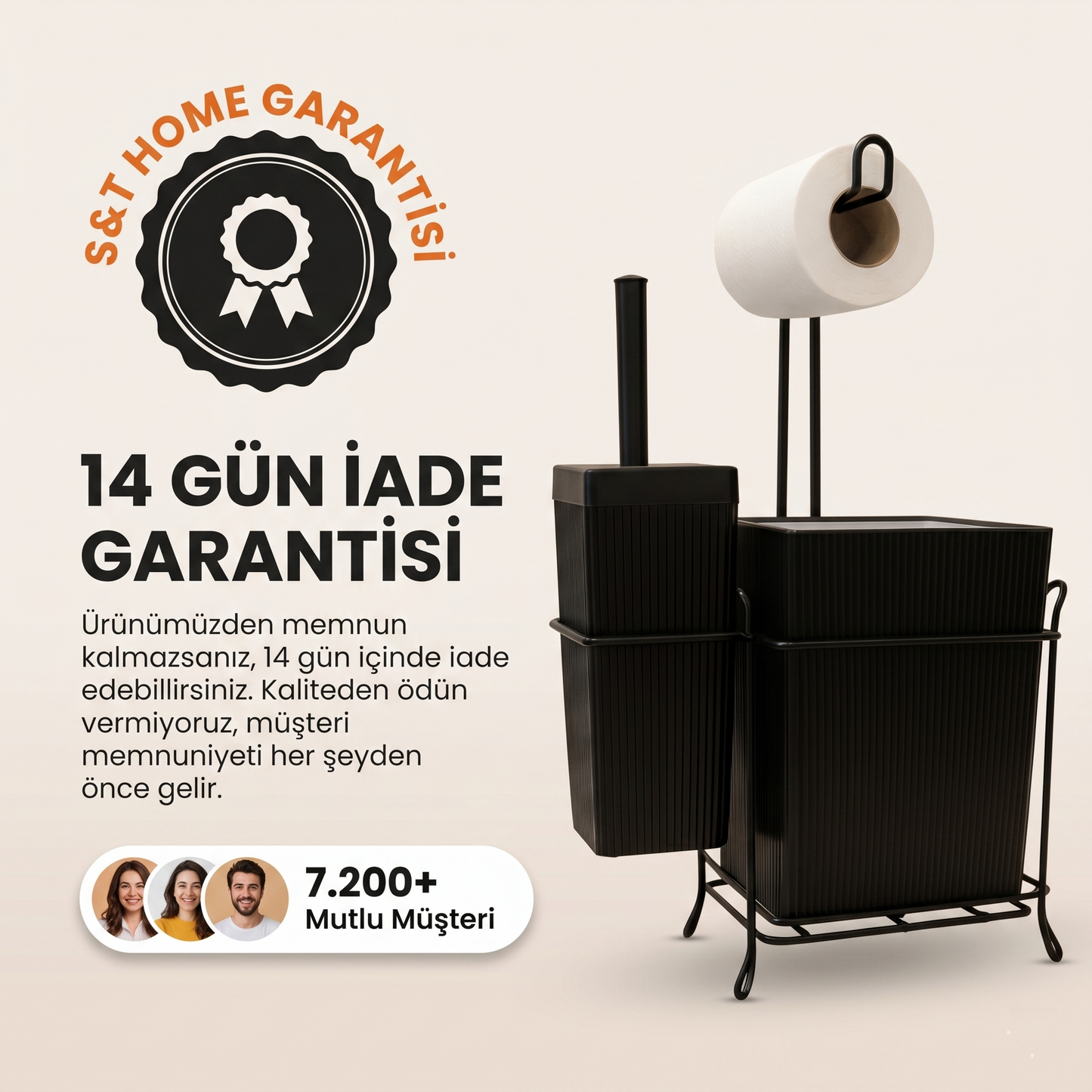 Demir Standlı Tuvalet Fırçalığı ve Çöp Kovası Seti – Modern Banyo Aksesuarı