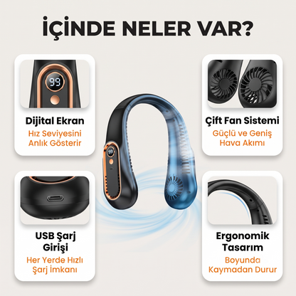 S&T HOME Şarjlı ve Taşınabilir Boyun Fanı - 5 Kademeli Dijital Ekranlı Giyilebilir Soğutucu