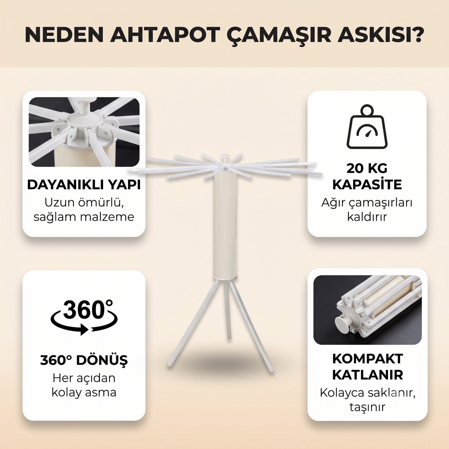 Katlanabilir Ahtapot Model Çamaşır Kurutmalık - Çamaşır Kurutma Askısı