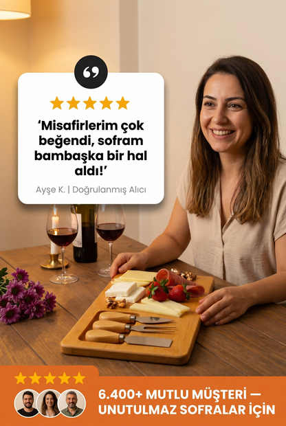 Bambu 3 Bıçaklı Peynir Sunum Tahtası – Şık ve Fonksiyonel Servis Seti (36x18 cm)
