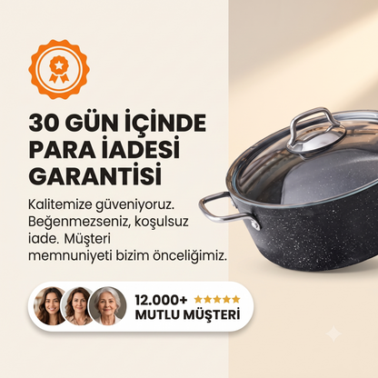 Premium Seri: Kalın Tabanlı Gerçek Granit 7 Parça Pişirme Seti (20-24-26-26)