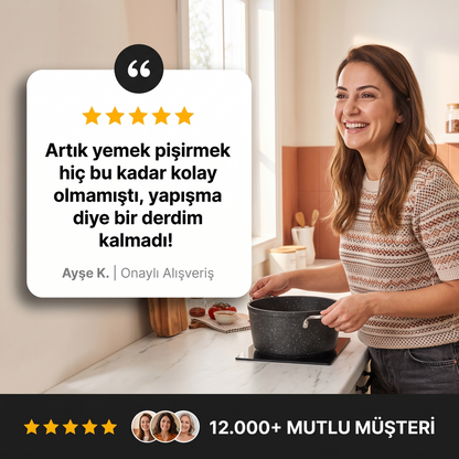 Premium Seri: Kalın Tabanlı Gerçek Granit 7 Parça Pişirme Seti (20-24-26-26)