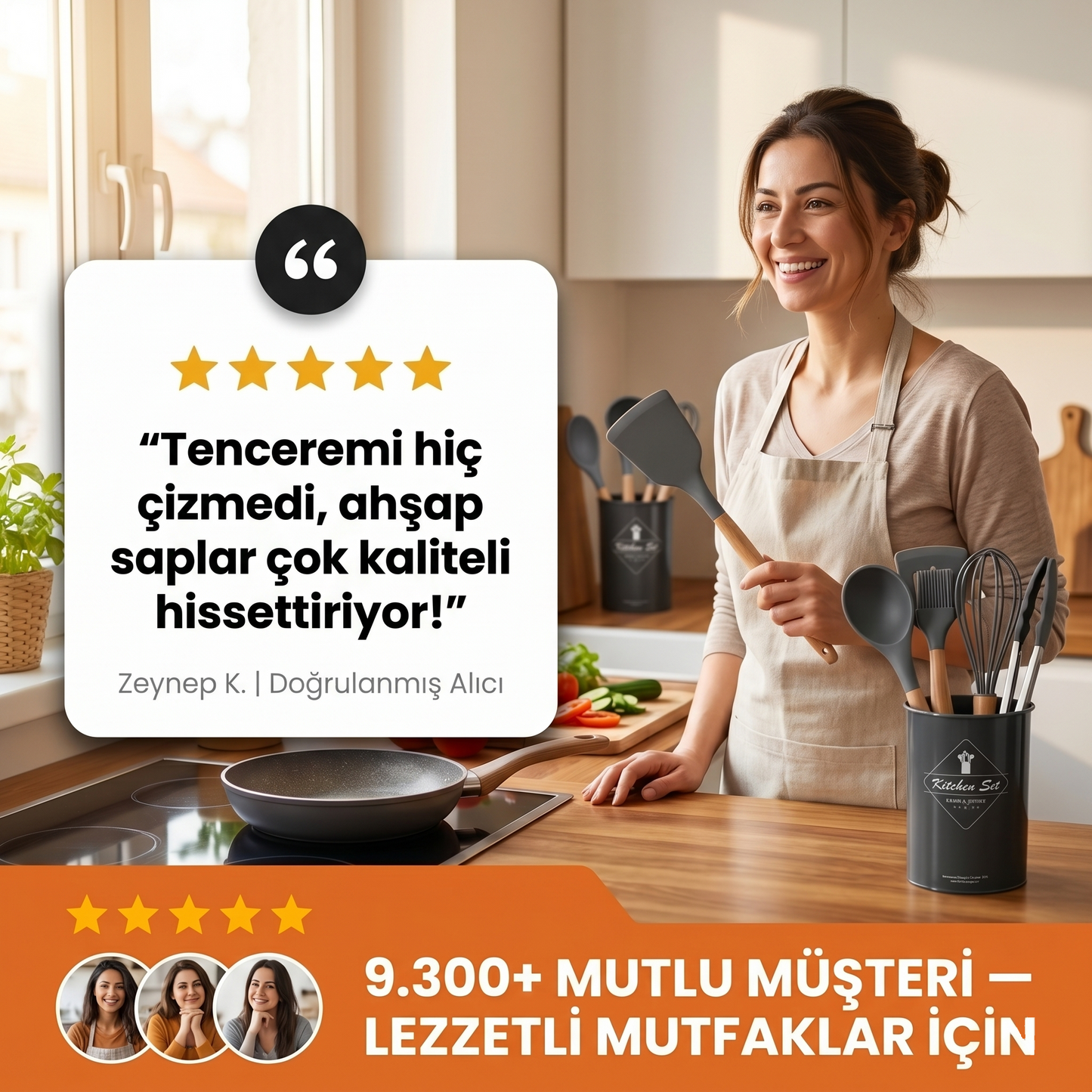 Silikon Mutfak Gereçleri Seti – Ahşap Saplı 12 Parça Şık ve Dayanıklı Set