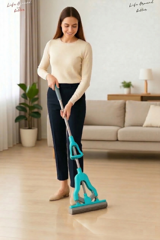 Pratik Süngerli Yer Temizleme Mop – Sıkmalı Katlanabilir Zemin Temizleme Aparatı