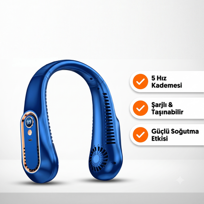 S&T HOME Şarjlı ve Taşınabilir Boyun Fanı - 5 Kademeli Dijital Ekranlı Giyilebilir Soğutucu