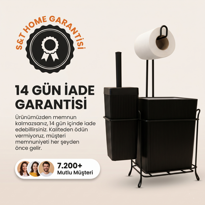 Demir Standlı Tuvalet Fırçalığı ve Çöp Kovası Seti – Modern Banyo Aksesuarı