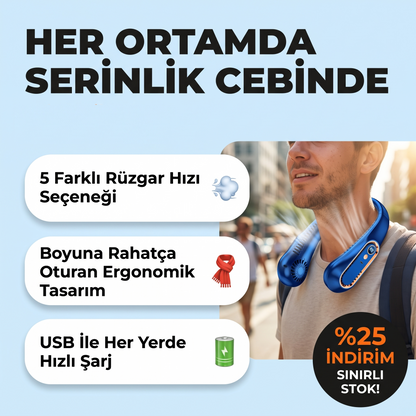 S&T HOME Şarjlı ve Taşınabilir Boyun Fanı - 5 Kademeli Dijital Ekranlı Giyilebilir Soğutucu