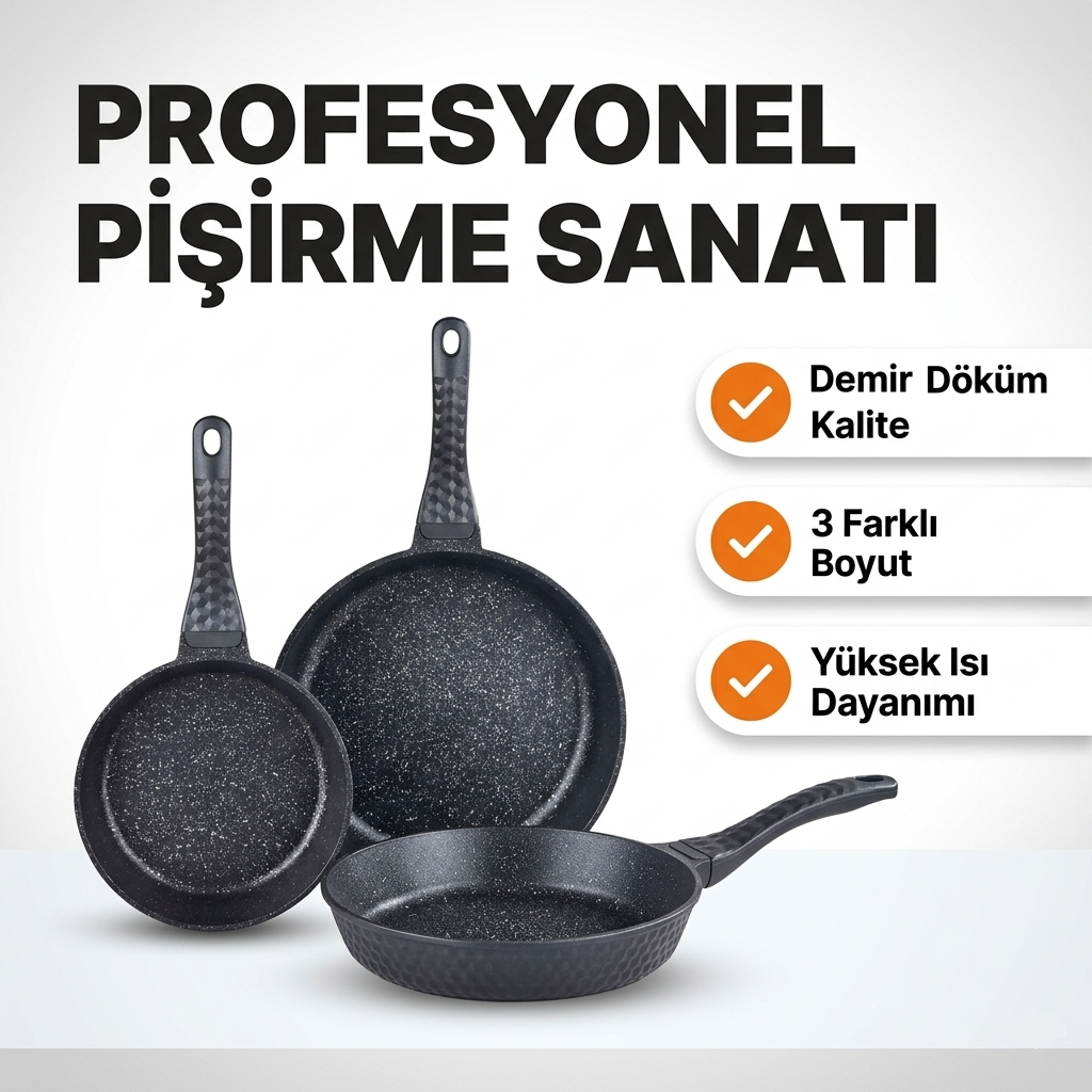 3'lü Döküm Demir Tava Seti (20 - 24 - 28 cm)