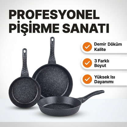3'lü Döküm Demir Tava Seti (20 - 24 - 28 cm)