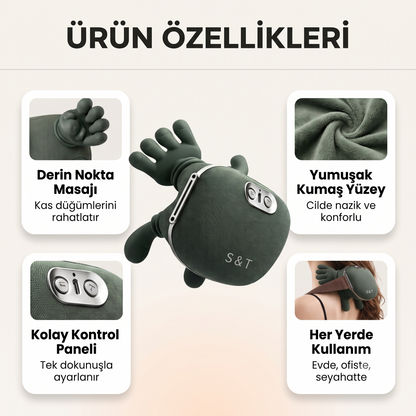 Boyun ve Omuz Masaj Aleti - 4 Kollu Isıtmalı Elektrikli Masaj Cihazı, Taşınabilir Kas Gevşetici