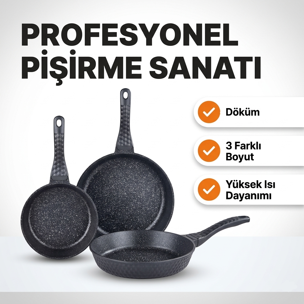 3'lü Döküm Tava Seti (20 - 24 - 28 cm)